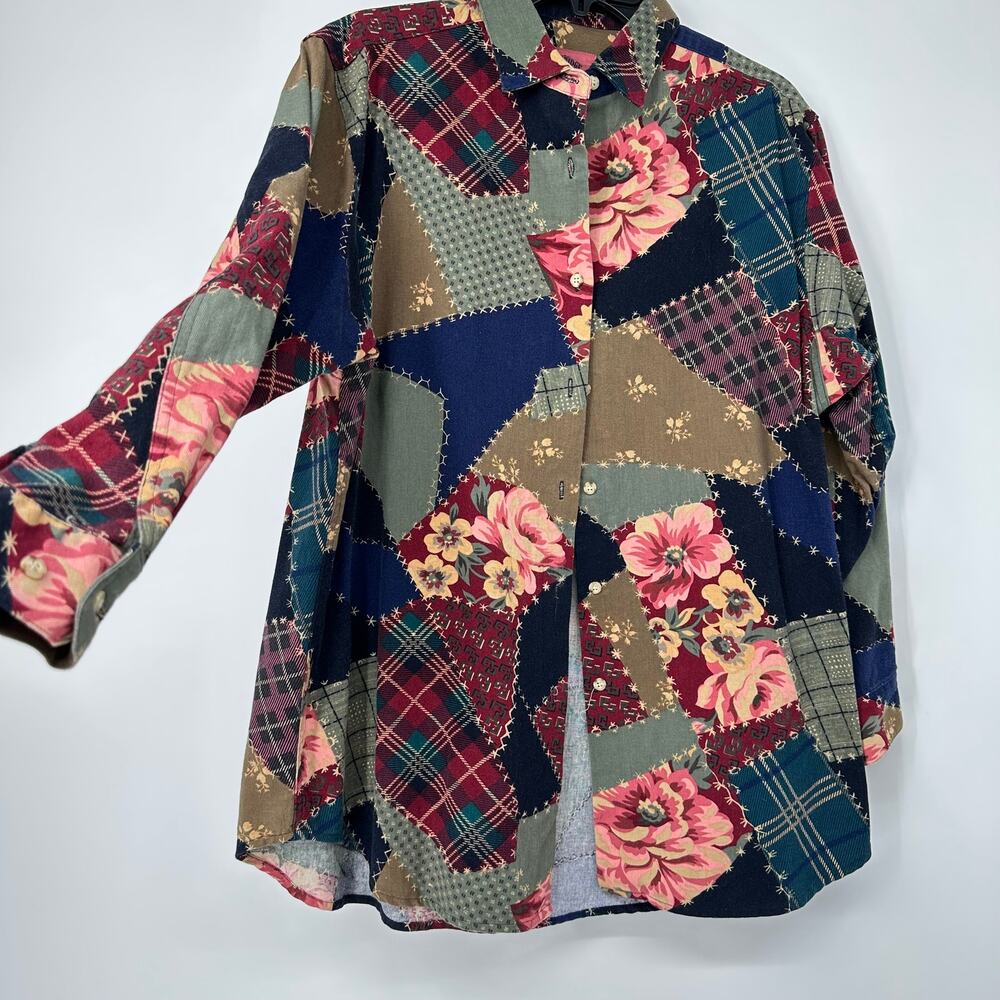 Cambridge Country Store Patchwork Crazy-Quilt Shabby Chic Shirt Top Size M